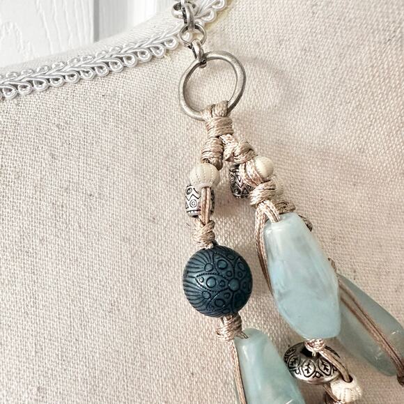 Chico's Triple Strand Large Blue Gem Stone Acrylic Chunky Statement Necklace - Picture 2 of 7